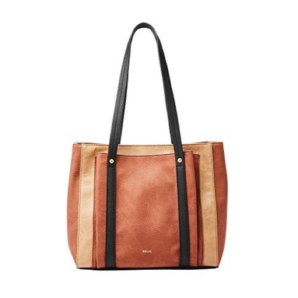 Relic by Fossil Bailey Leather Tote Shoulder Bag Brown Tan Black - Picture 1 of 9